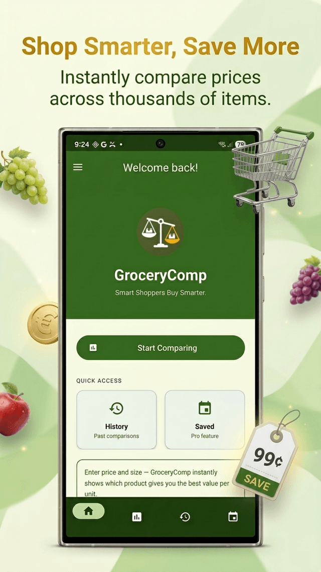 GroceryComp compare screen with products
