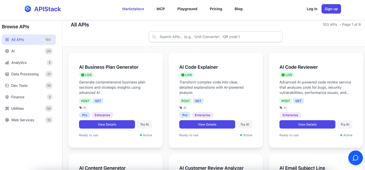 APIStack Marketplace - Browse and integrate 103+ premium APIs