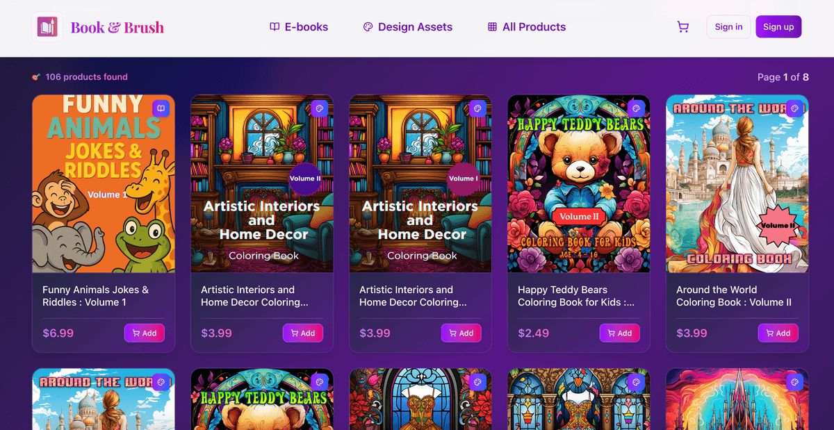 Book & Brush Dashboard - Creative coloring books and design assets