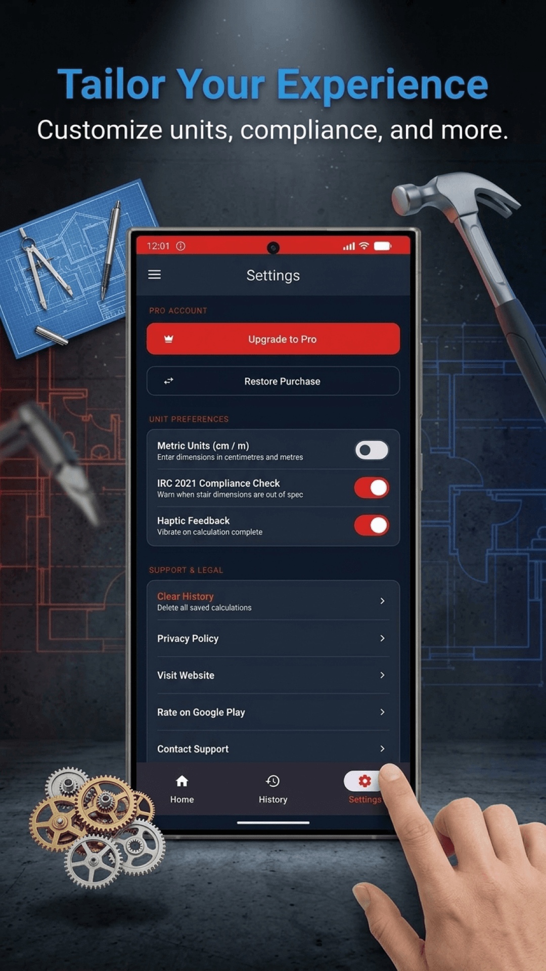 App settings and unit preferences